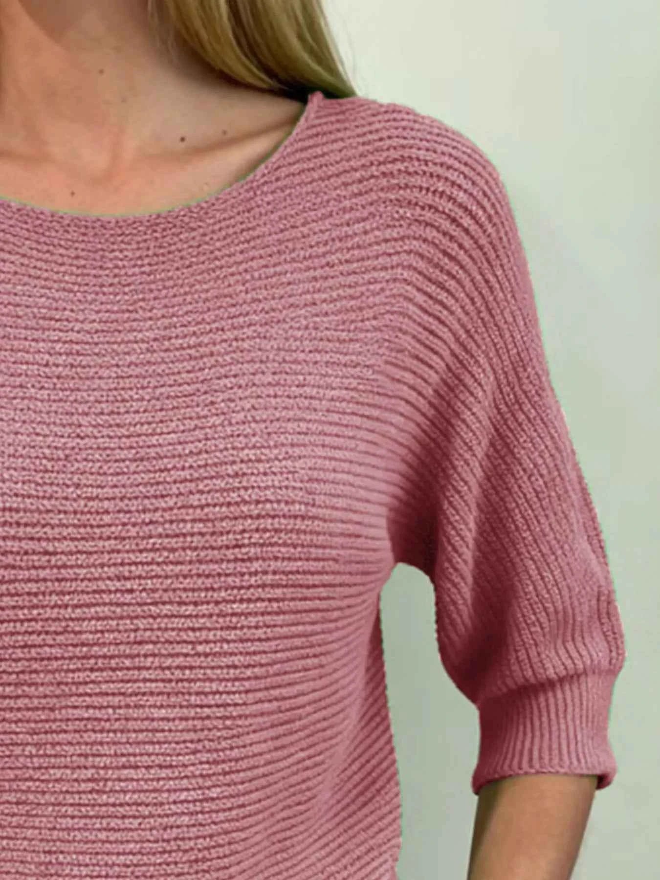 Sarah Express Women's Ribbed Knit Round Neck Sweater - Plus Size Available