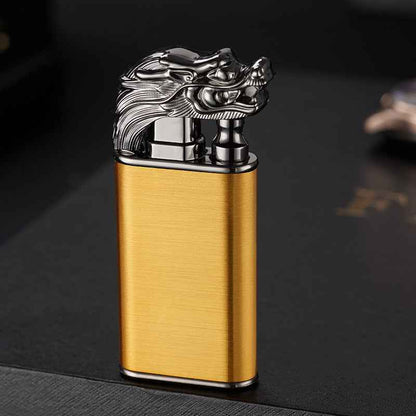 Sarah Express Blue Flame Metal Lighter - Windproof Butane Lighter with Dolphin Dragon Design Gold faucet 1PCS