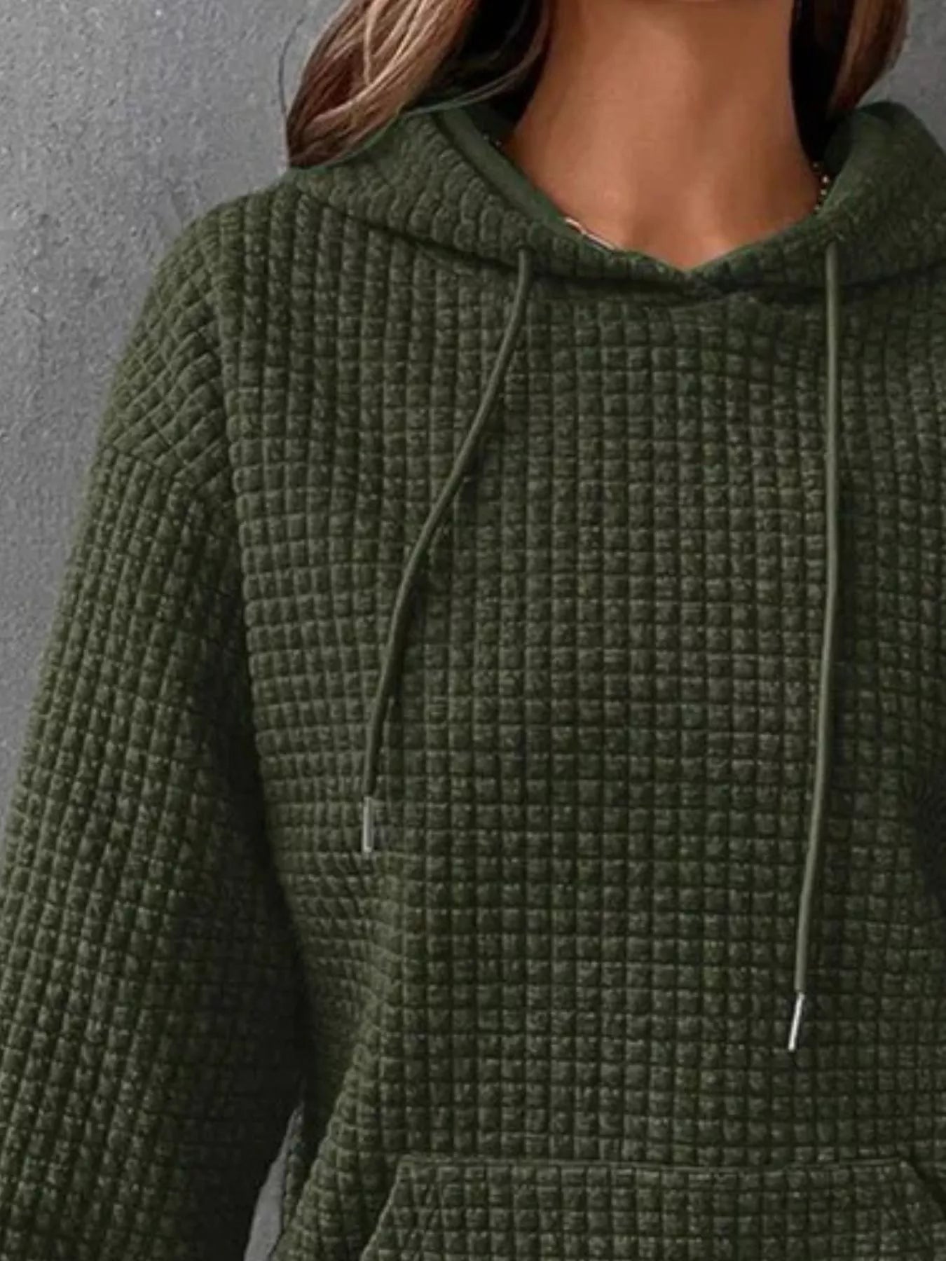 Sarah Express Women's Textured Kangaroo Pocket Hoodie Plus Size Drawstring Sweatshirt