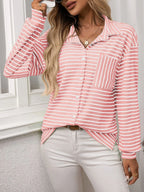 Sarah Express Women's Striped Button Up Long Sleeve Shirt
