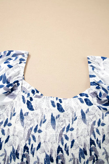 Sarah Express Women's Smocked Bodice Short Puff Sleeve Tiered Floral Midi Dress