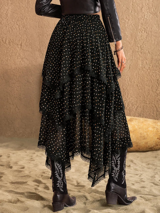 Sarah Express Women's Lace Detail Layered Midi Skirt