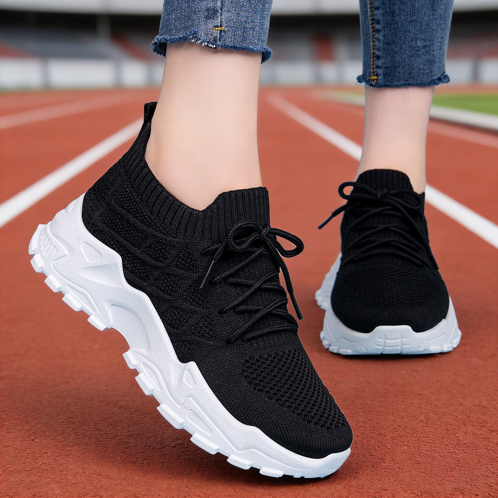 Sarah Express Women's Height Increasing Sneakers - Padded Comfort Dad Shoes with Mesh Lining Black