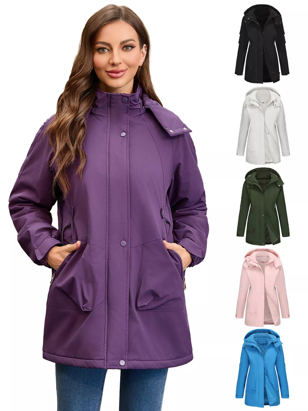 Sarah Express Women's Hooded Mid-Length Windproof Outerwear Plus Size