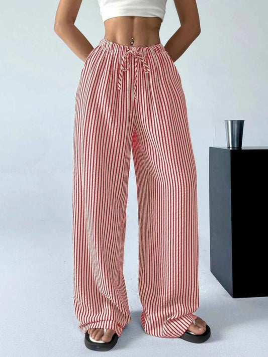 Sarah Express Women's Striped Wide Leg Pants with Drawstring Waist - Plus Size Available