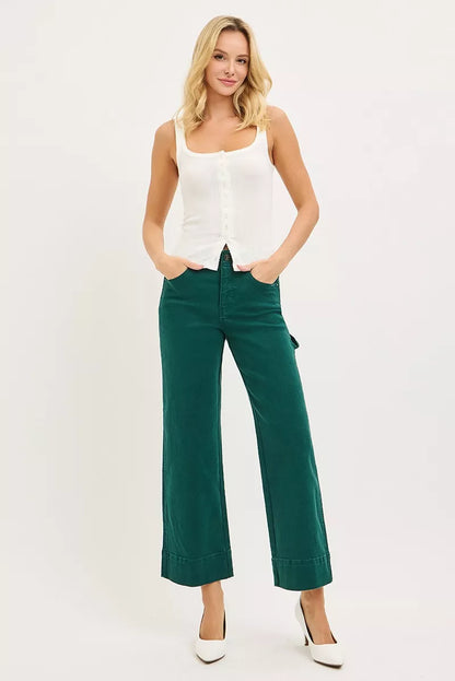Sarah Express Women's Tummy Control High Rise Crop Wide Leg Pants - Flattering No-Waistband Design