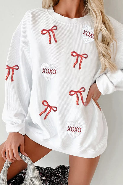 Sarah Express Women's Valentine's Day XOXO Bowknot Oversized Sweatshirt