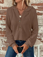 Sarah Express Women's Waffle Knit Long Sleeve Drawstring Hooded Top