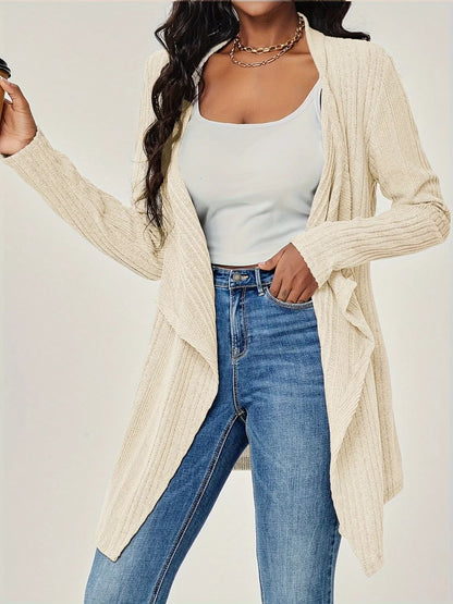 Sarah Express Women's Ribbed Knit Open Front Cardigan - Long Sleeve Lightweight Sweater