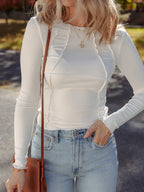 Sarah Express Women's Exposed Seam Slim Fit Long Sleeve Top White