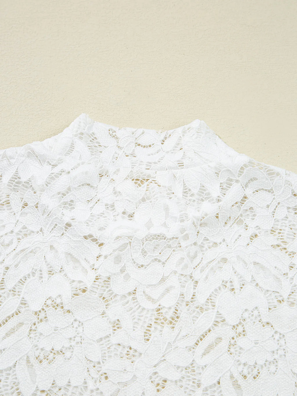 Sarah Express Women's Lace Crochet Bell Sleeve Mock Neck Blouse