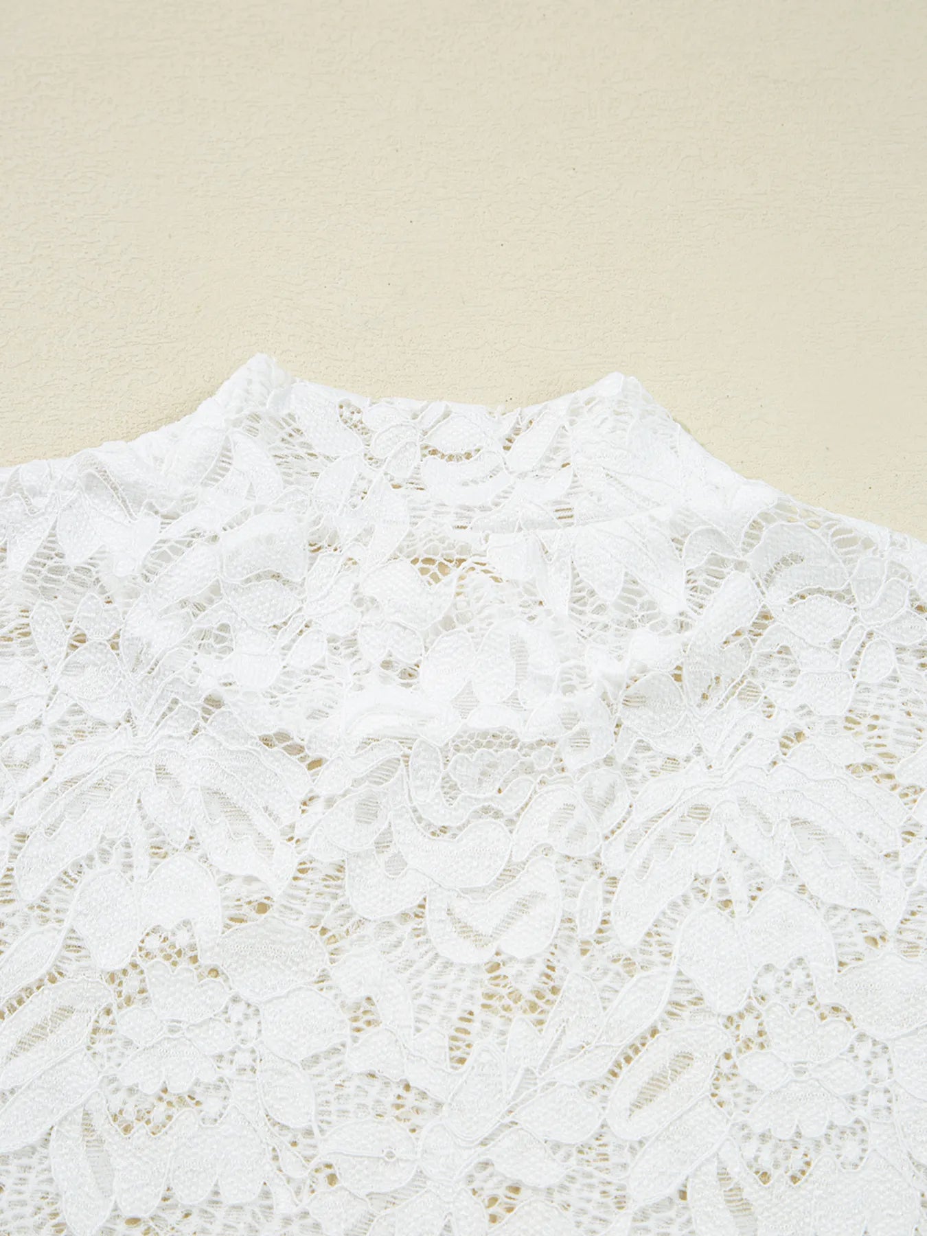 Sarah Express Women's Lace Crochet Bell Sleeve Mock Neck Blouse