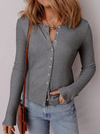Sarah Express Women's Ribbed Button-Up Cardigan Dark Gray