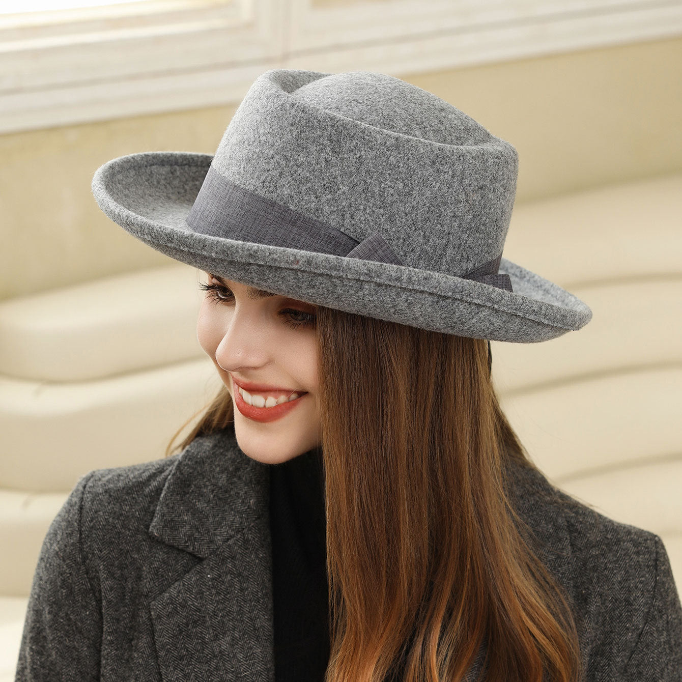 Sarah Express Vintage Flat Top Hat with Bow British Retro Style Women's Fall Winter Cap