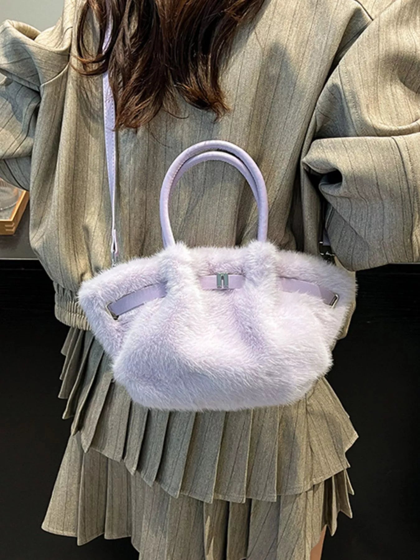 Sarah Express Women's Fluffy Crossbody Bag with Buckle Detail Purple ONESIZE