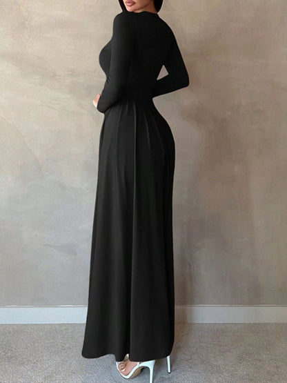 Sarah Express Women's Long Sleeve Ruched A-Line Maxi Dress