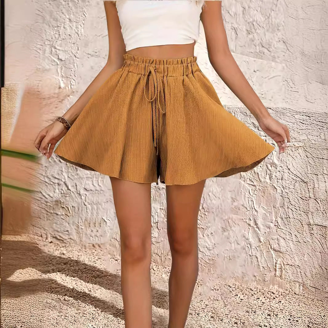 Sarah Express Women's Summer Elastic Waist Culottes Shorts Solid Color