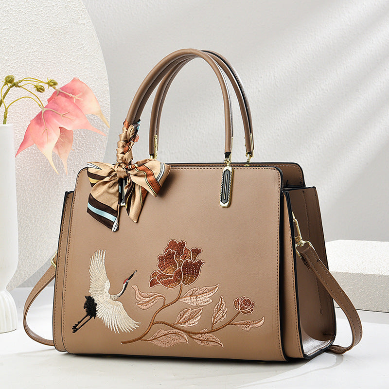 Sarah Express Chinese Embroidered Crane Crossbody Tote Bag for Women - Fashion Handbag with Multiple Compartments