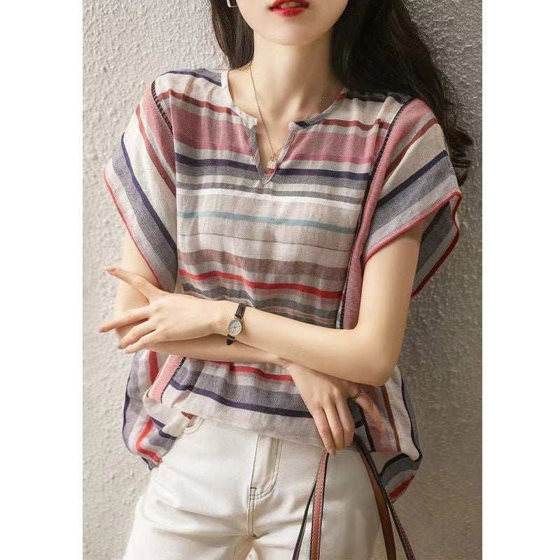 Sarah Express Women's Striped Long Sleeve Button-Up Shirt Loose Fit V-Neck Cardigan Top