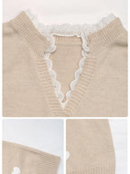 Sarah Express Women's Heart V-Neck Long Sleeve Sweater with Lace Detail