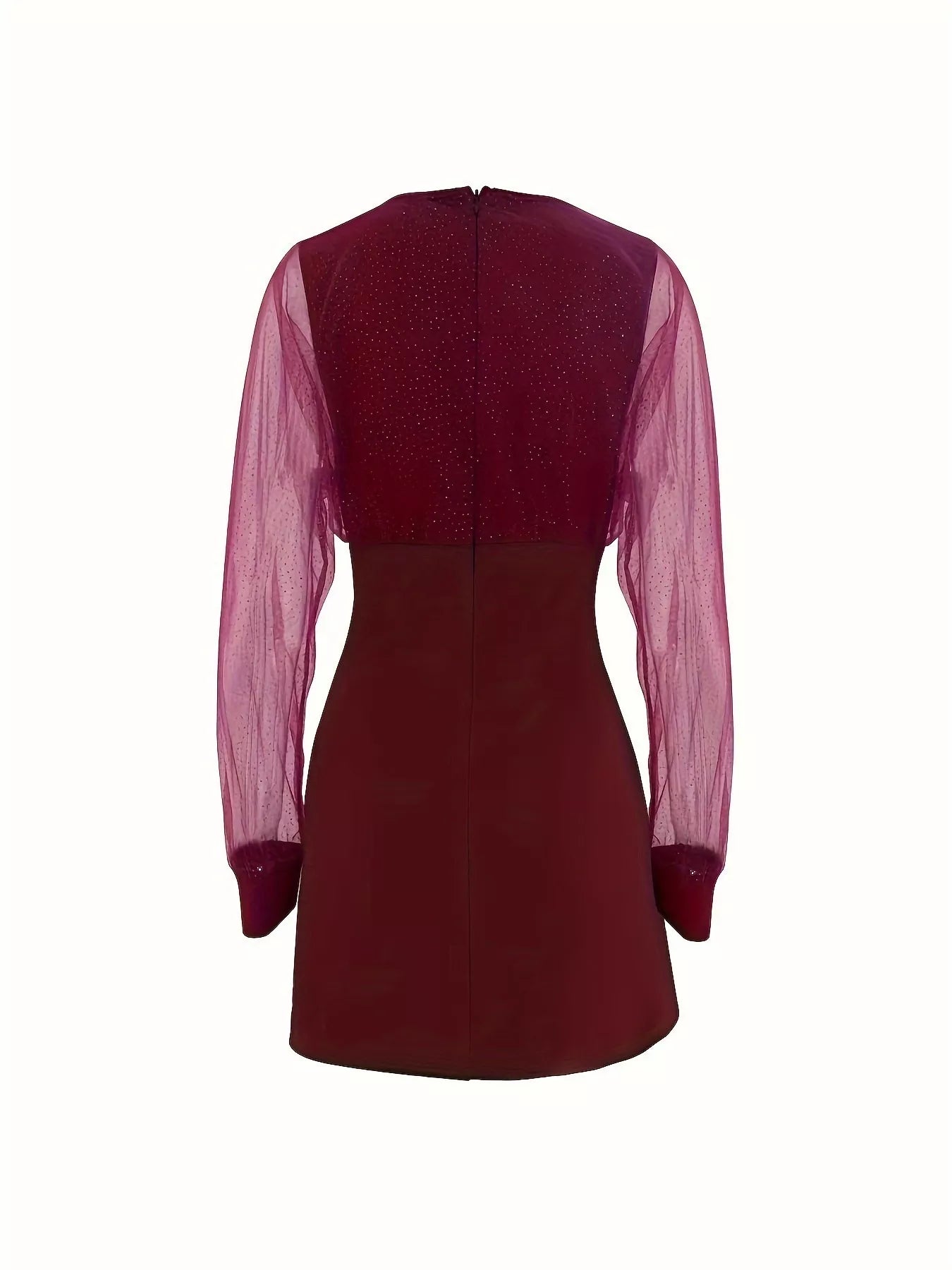 Sarah Express Glitter Mesh Long Sleeve Mini Dress - Sheer Sparkle Cocktail Party Dress