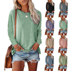 Sarah Express Women's Long Sleeve Pocket T-Shirt Split Hem Casual Cotton Blend Top