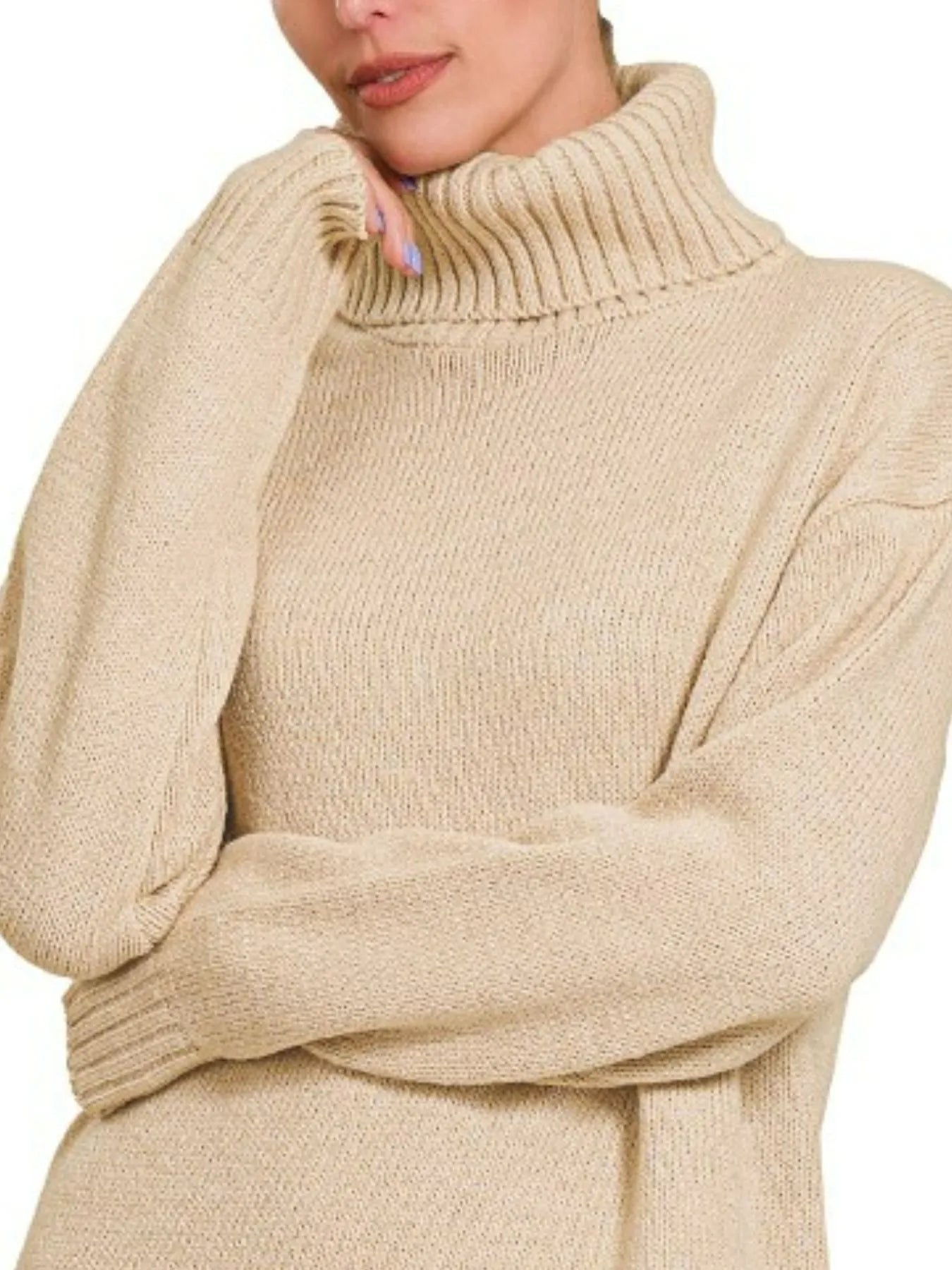 Sarah Express Women's Turtleneck Midi Sweater Dress | Long Sleeve Ribbed | Acrylic Blend | S-L