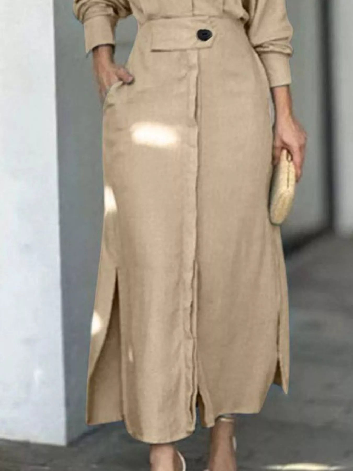 Sarah Express Women's Side Slit Long Sleeve Shirt Dress