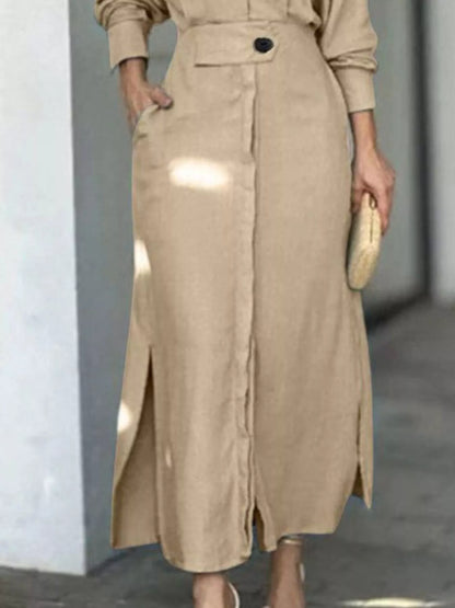 Sarah Express Women's Side Slit Long Sleeve Shirt Dress