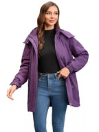 Sarah Express Women's Hooded Mid-Length Windproof Outerwear Plus Size Purple