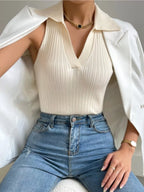 Sarah Express Women's Polo Collar Sleeveless Tank