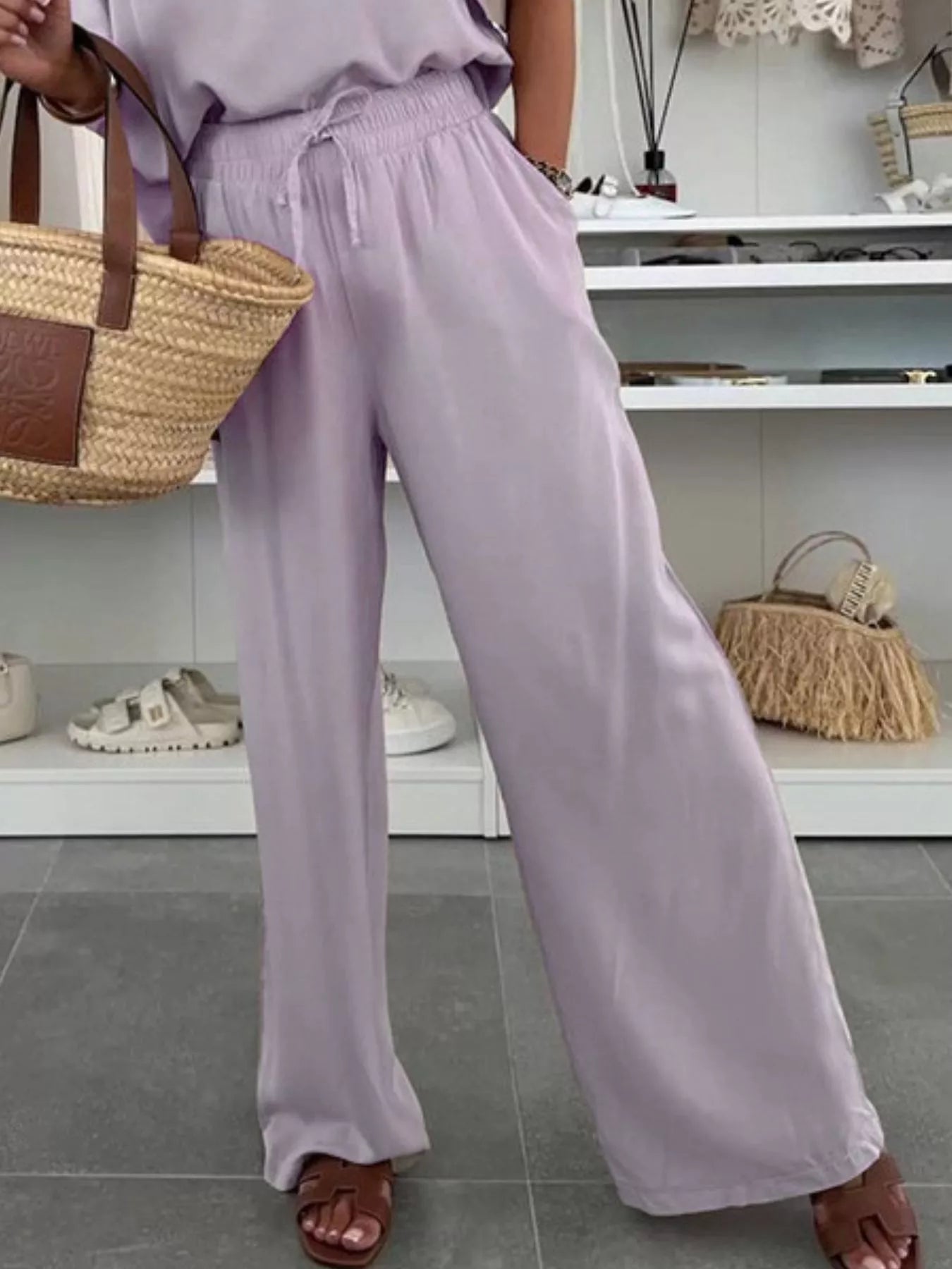 Sarah Express Women's Casual Loose Round Neck Top and Pants Two Piece Set Plus Size