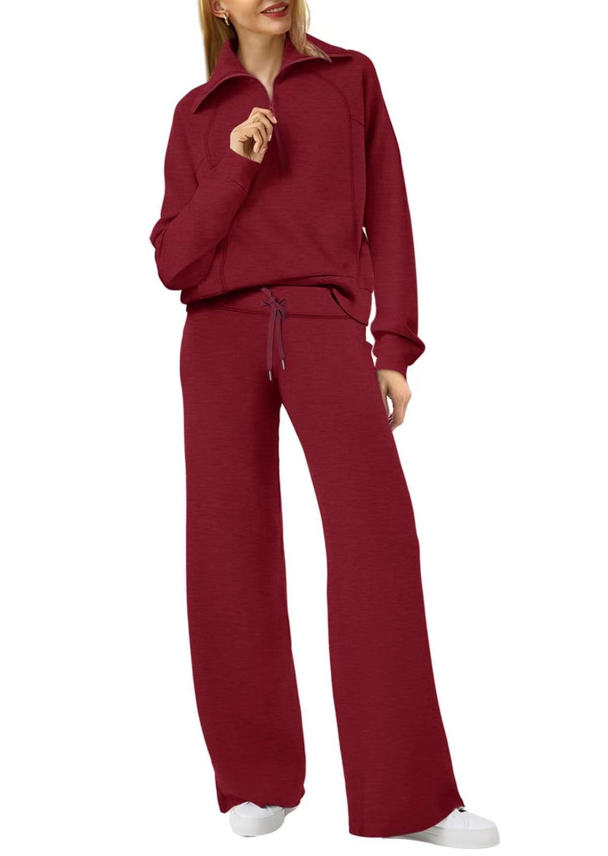 Sarah Express Women's Long Sleeve Zipper Sweatshirt and Wide-Leg Pants Athleisure Set