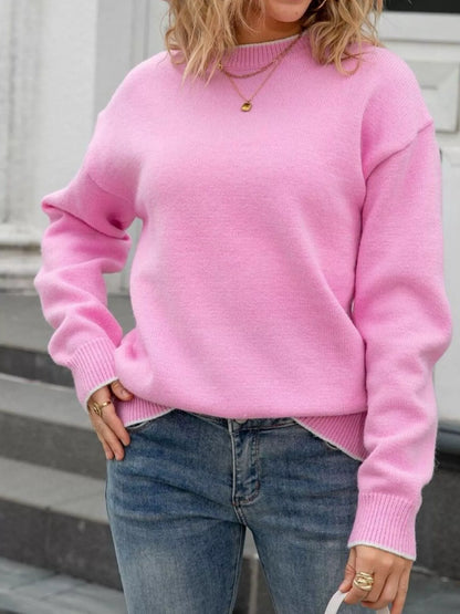 Sarah Express Women's Bow-Back Round Neck Sweater - Elegant Knit Pullover