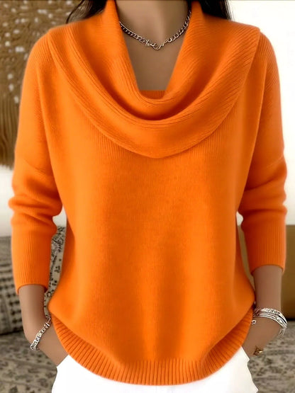 Sarah Express Women's Cowl Neck Solid Color Sweater Plus Size Orange