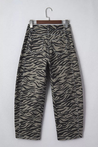 Sarah Express Women's Zebra Stripe Wide Leg Jeans - High Waist Printed Denim Pants