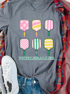 Sarah Express Women's Playful Pickleball Bats Printed Casual T-Shirt