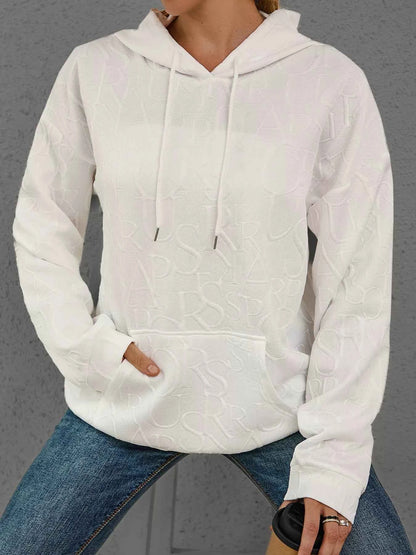Sarah Express Women's Embossed Lettering Casual Hoodie Plus Size White