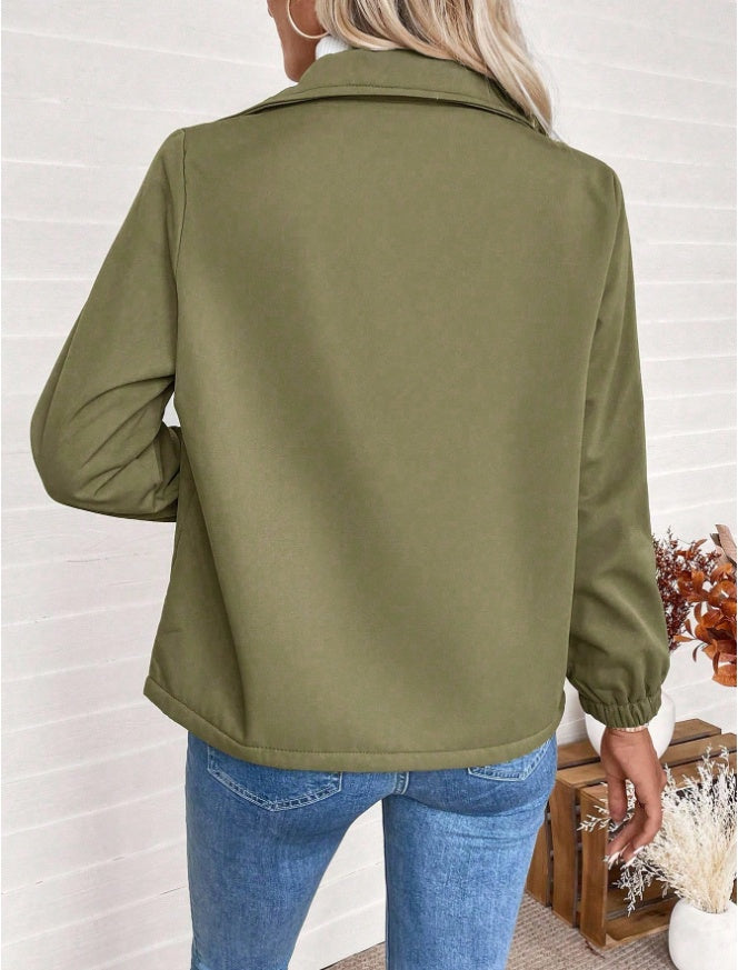 Women's Casual Solid Color Zipper Fleece Jacket