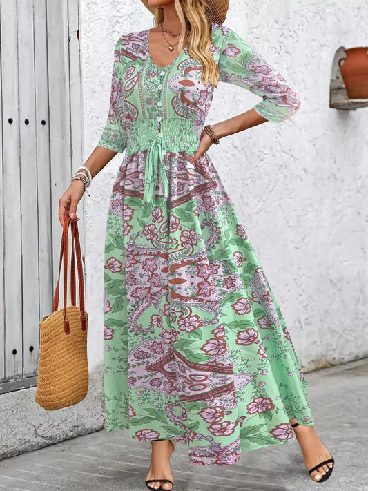 Sarah Express Women's Smocked Printed Half Sleeve Midi Dress