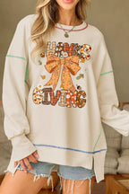Women's beige Thanksgiving graphic crew neck sweatshirt front view