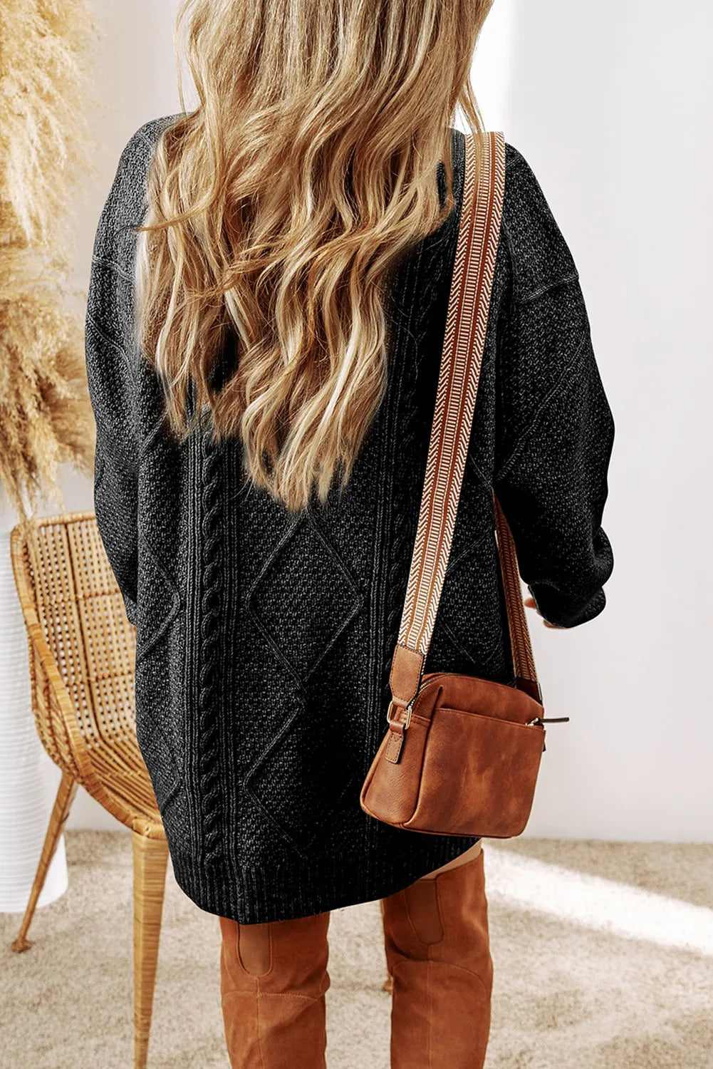 Sarah Express Women's Cable-Knit Sweater Dress Round Neck Long Sleeve Fall Winter Casual Comfort