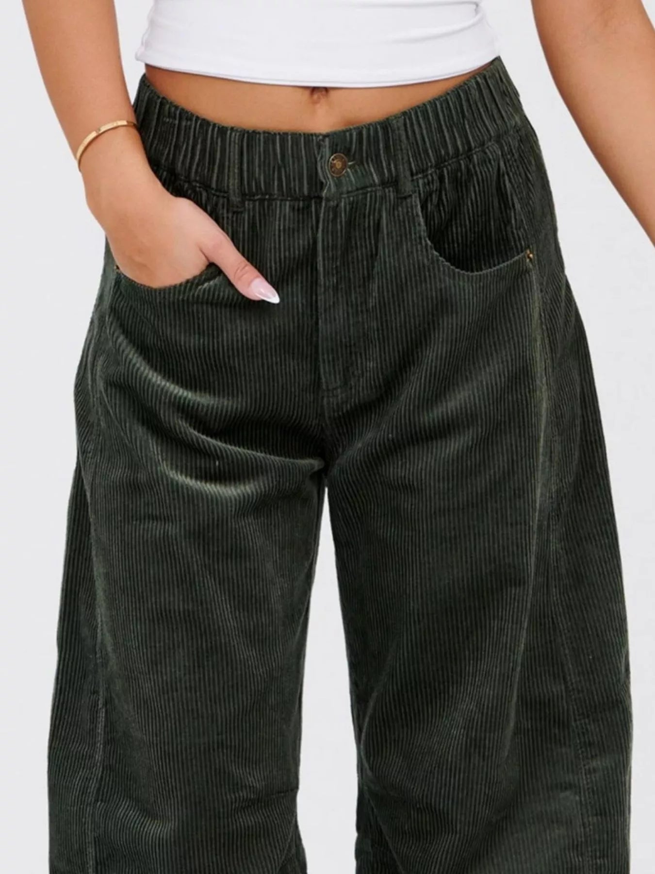 Sarah Express Women's High Waist Corduroy Wide Leg Pants with Pockets - Casual Button Front Trousers