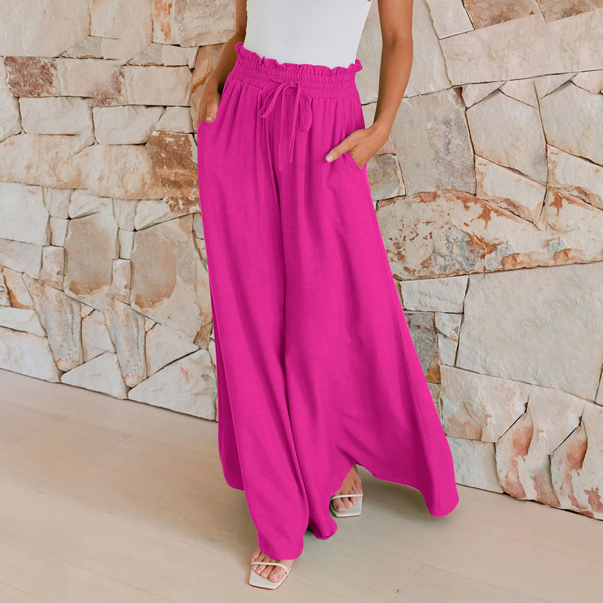 Sarah Express Wide Leg Viscose Casual Pants Loose Fit Draped