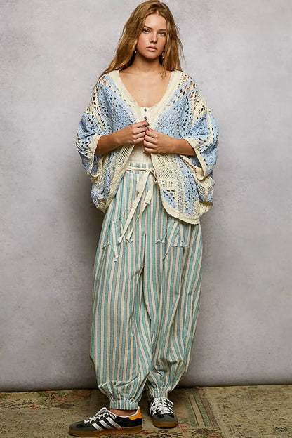 Sarah Express Women's Open Front Crochet Cardigan with Scalloped Edge