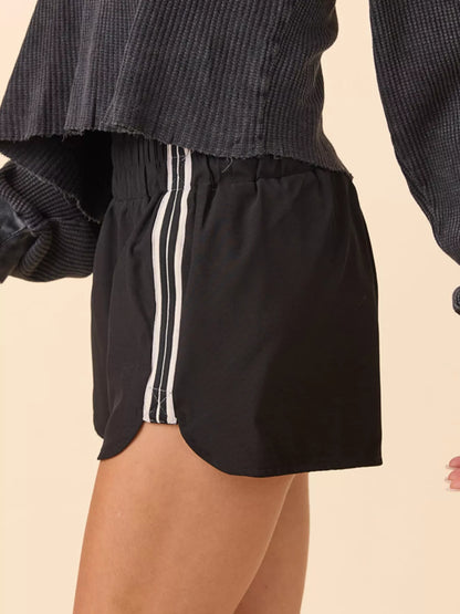 Sarah Express Women's Elastic Waist Varsity Striped Athleisure Shorts