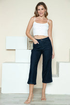 Sarah Express Women’s Plus Size High Rise Crop Wide Leg Jeans with Braid Detail
