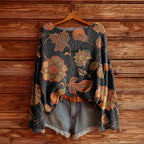 Sarah Express Women's Floral Printed Long Sleeve Pullover Top Brushed Loose Fit