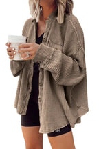 Sarah Express Patchwork Irregular Shirt Jacket Loose Fit Long Sleeve Acrylic Outerwear