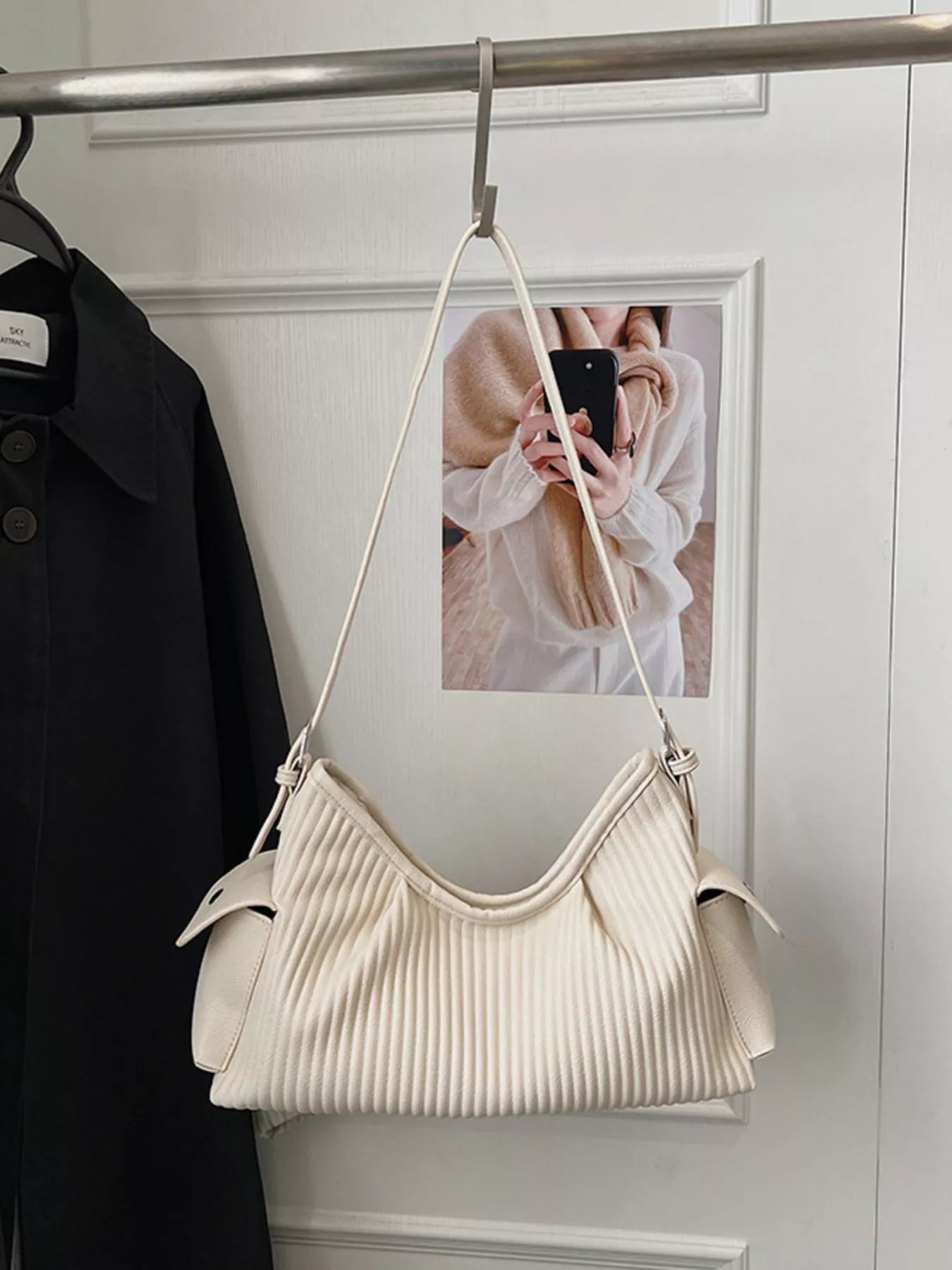 Sarah Express Women's Crossbody Bag - Adjustable Strap PU Leather Shoulder Purse Cream ONESIZE